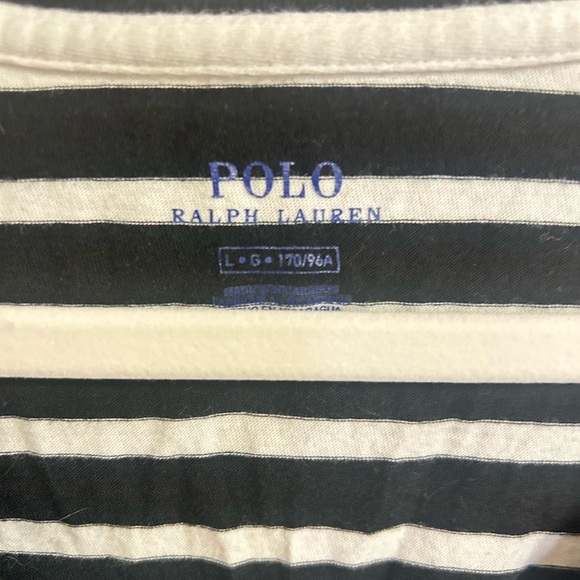 Polo Ralph Lauren V-neck Navy/White Striped Tee Women’s Size Large - Picture 2 of 3